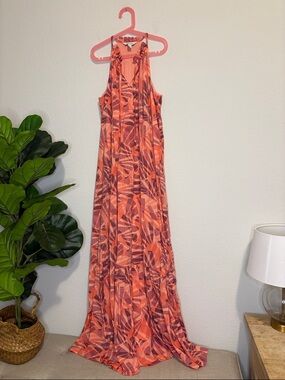Nine West Coral and lilac Patterned Halter Maxi Dress small
